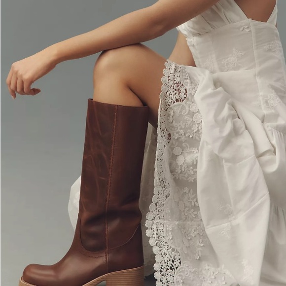 Jeffrey Campbell Anthropologie Tall Chestnut Brown Leather Knee Boots - Picture 2 of 6